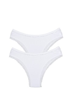 2 Adet Kadın Mikro Bikini Külot İnce Lastik FırFır Kenarlı Yumuşak Doku İç Giyim Beyaz
