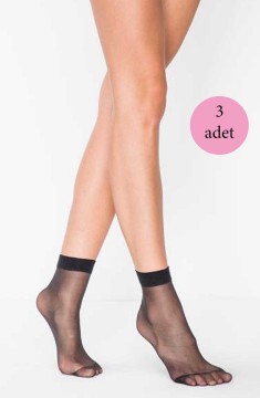 3 Adet Fit 15 Soket Ince Parlak Kısa Çorap Siyah