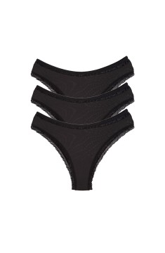 3 Adet Kadın Mikro Bikini Külot İnce Lastik FırFır Kenarlı Yumuşak Doku İç Giyim Siyah