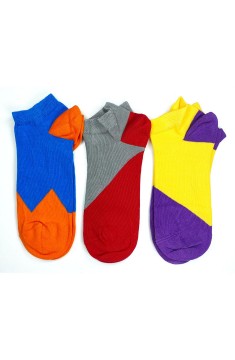 3 Çift Geometrik Desen Renkli Pamuklu Kadın Bilek Çorap
