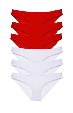 6 adet Süper Eko Set Likralı Kadın Slip Külot Kırmızı Beyaz