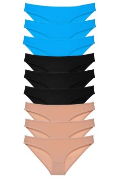 9 adet Süper Eko Set Likralı Kadın Slip Külot Siyah Ten Mavi